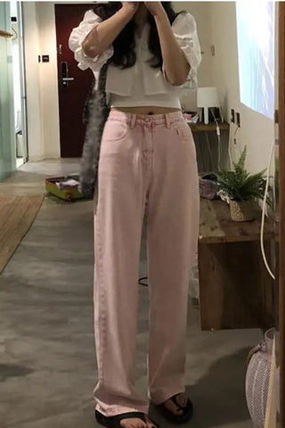 High Waist Casual Pink Jeans Pants