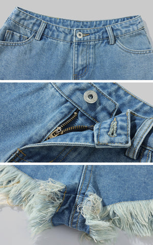 Raw Hem V-Cut Denim Shorts