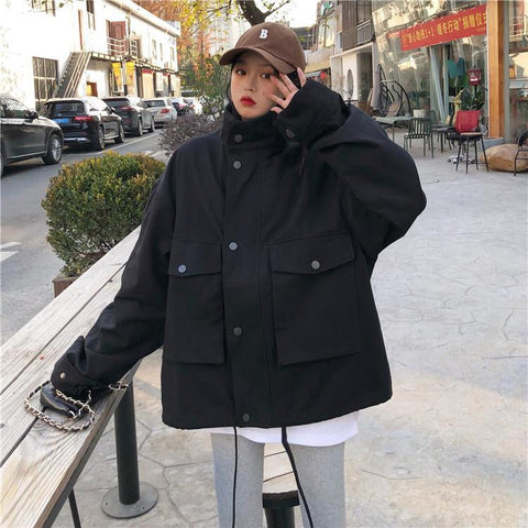 Loose Stand Collar Cargo Windbreaker Jacket