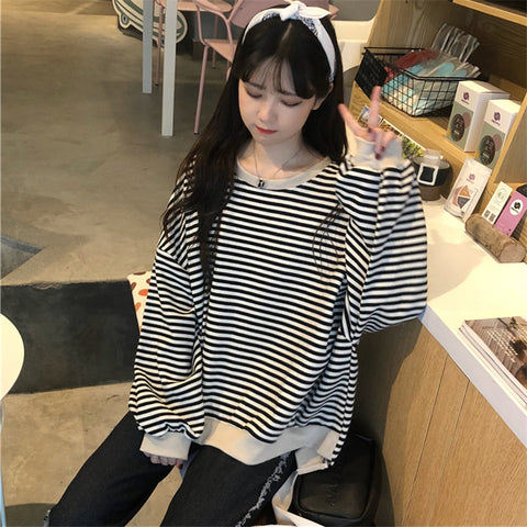 Loose Thin Casual Striped Sweatshirt