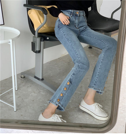 High Waist Slim Button Long Jeans Pants