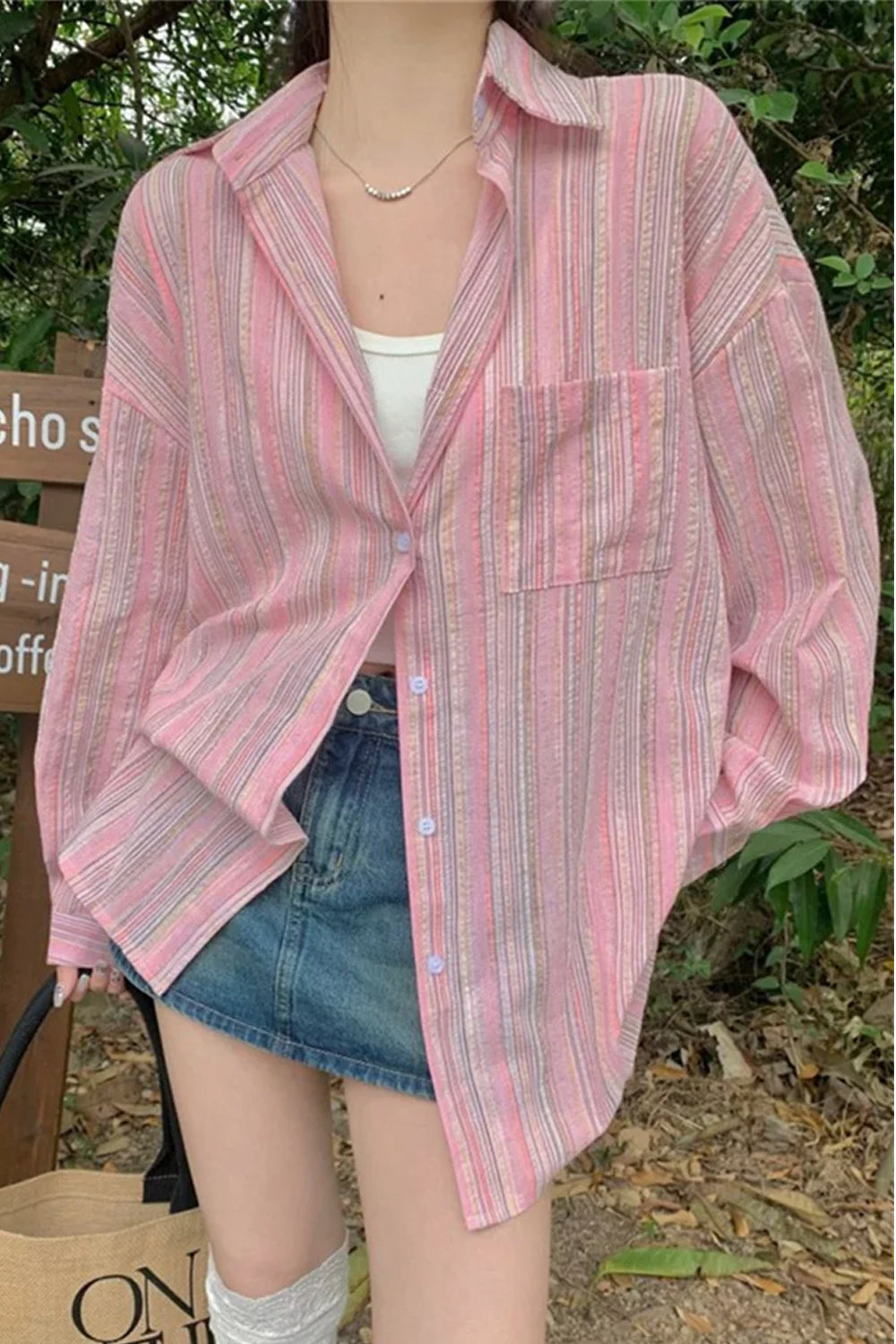 Long Sleeve Elegant Pink Striped Blouse Shirt