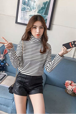 Long Sleeve Simple Striped Turtleneck Shirts