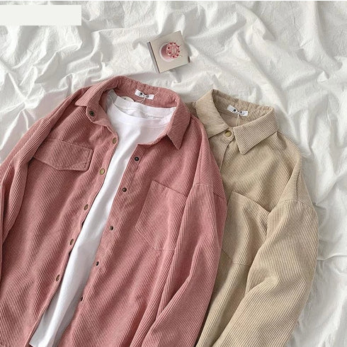 Loose Retro Single Breasted Corduroy Shirts