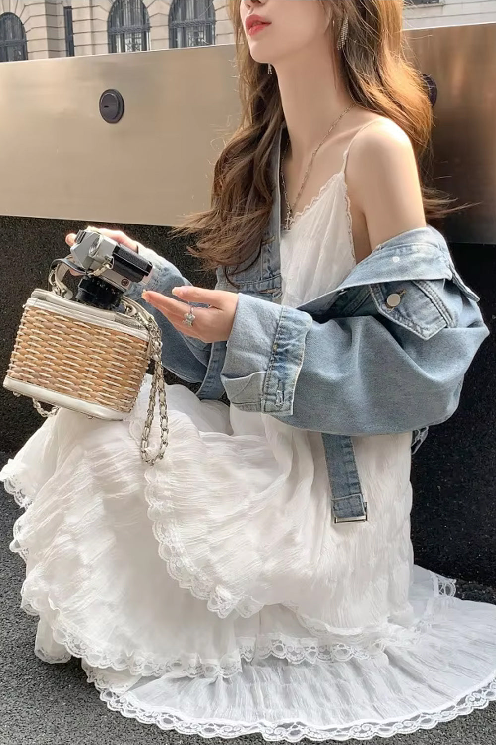 Vintage Elegant Lace Ruffled Style Long Dress
