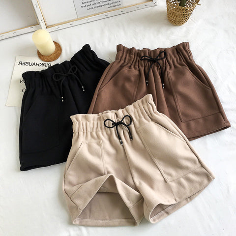Wide Leg Woolen Casual Office Shorts