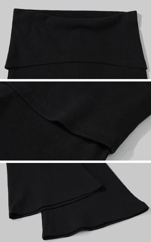 Ribbed Knit Flared Pants & Cropped Camisole Set