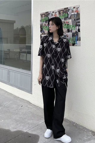 Hip Hop Gothic Bluse mit Herz-Print