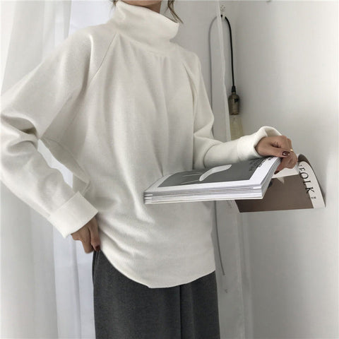 Long Sleeve Loose Solid Turtleneck Shirt