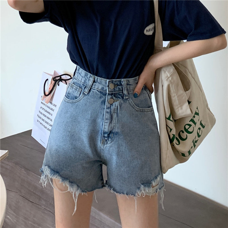Double Buttons Ripped Shorts Jeans