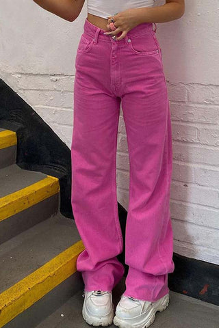 Lässige Jeanshose mit hoher Taille in Rosa 