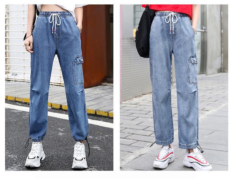 Pocket Denim Elastic Waist Harem Style Jeans