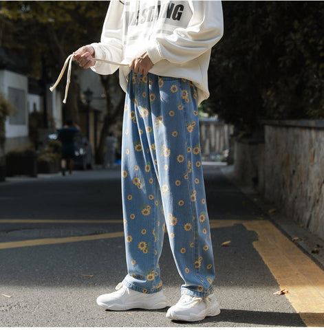 Pantalones vaqueros con estampado de girasoles 