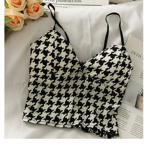 Houndstooth Printing Slim Sexy Tank Top