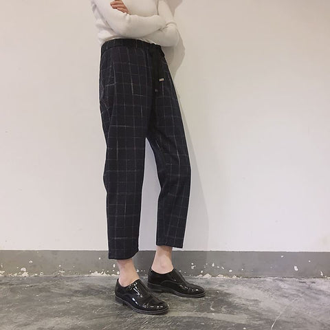 High Waist Elegant Slim Ankle Plaid Pants