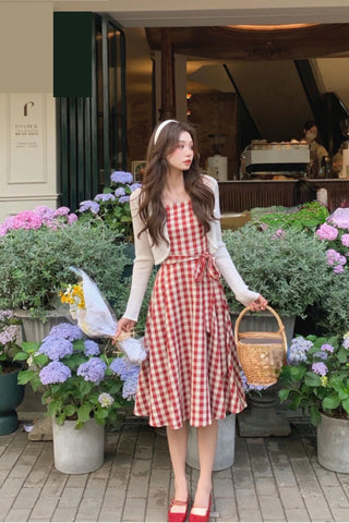 Cute Red Plaid Strappy Dress