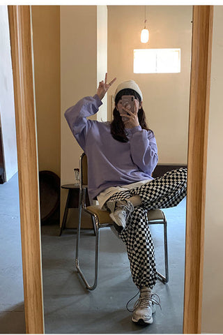 High Waist Plaid Colors Jogging Pants