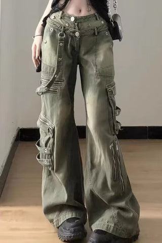 Loose Hip Hop Punk Retro Washed Cargo Jeans Pants