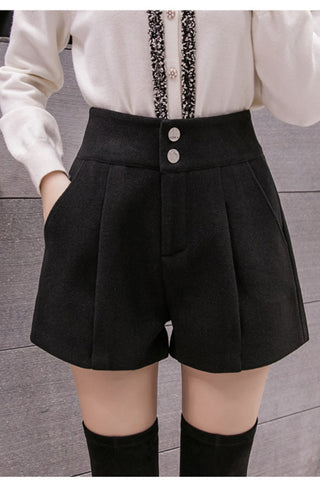 High Waist Wide Leg Woolen Office Shorts