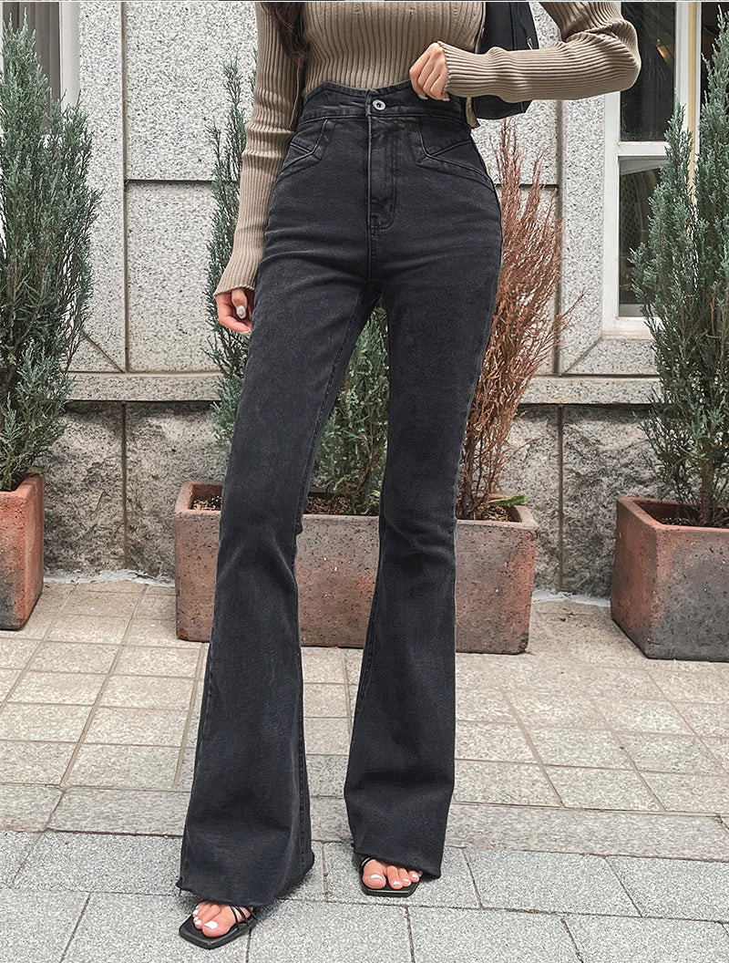 High Waist Grey Flare Jeans Pants