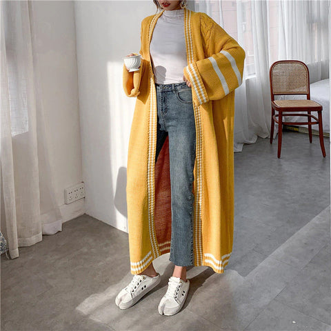 Casual Striped Long Style Cardigan Coat