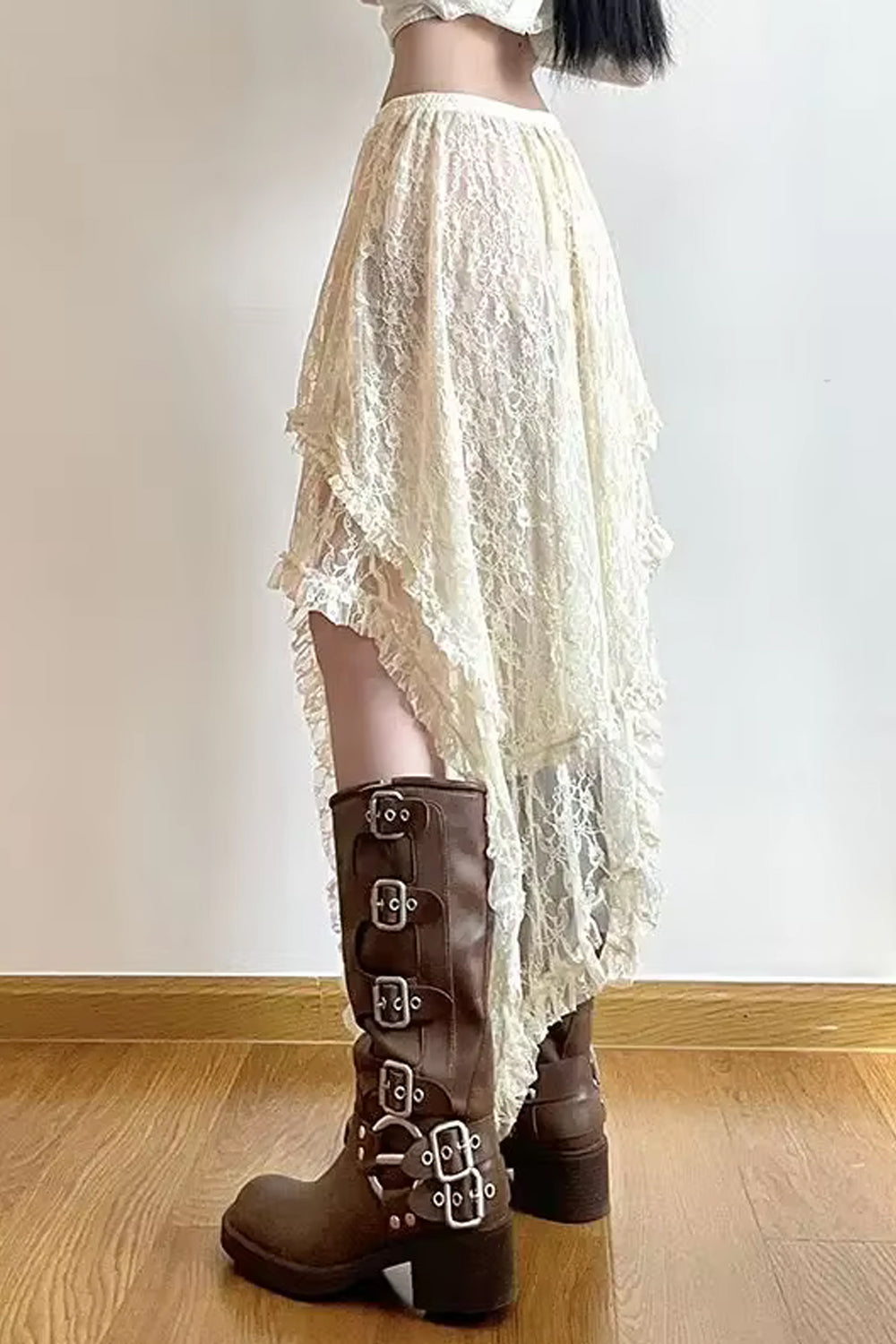 High Waist Vintage Lace Boho Asymmetrical Skirts