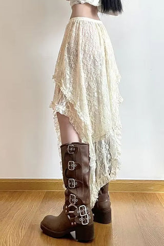 High Waist Vintage Lace Boho Asymmetrical Skirts