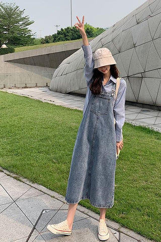 Retro Loose A-Line Long Denim Dress