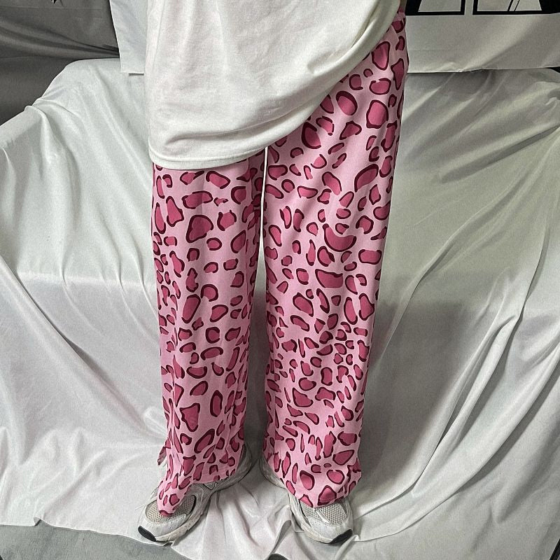 Pink Leopard Printed Wide Leg Loose Pants