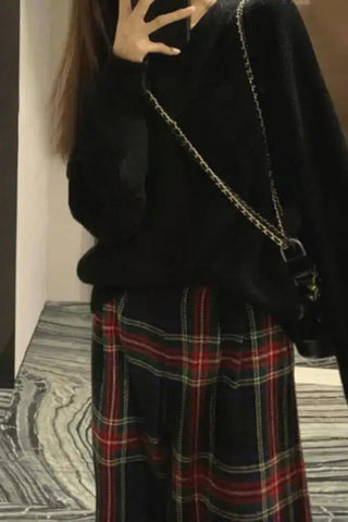 High Waist Retro Red Black Plaid Pants