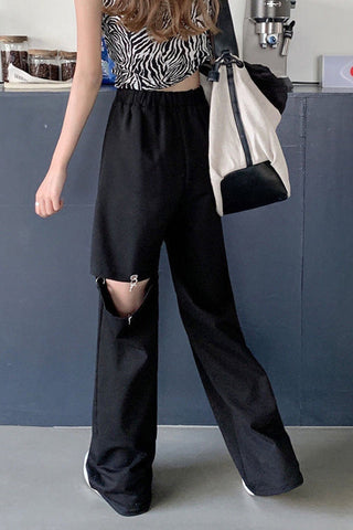 High Waist Elastic Hollow Out Pants