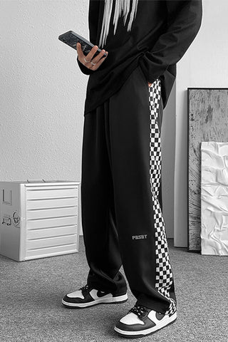 Loose Side Checkered Long Men Pants