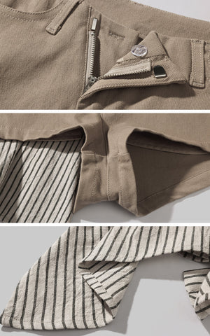Asymmetric Layered Shorts with Striped Draped Panel