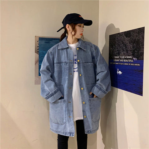 Lockere Oversize-Jeansjacke mit großen Taschen