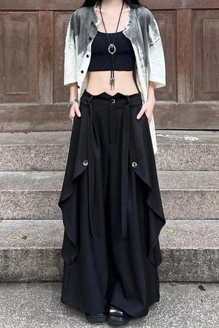 High Waist Irregular Layered Wide Leg Skirts Pants