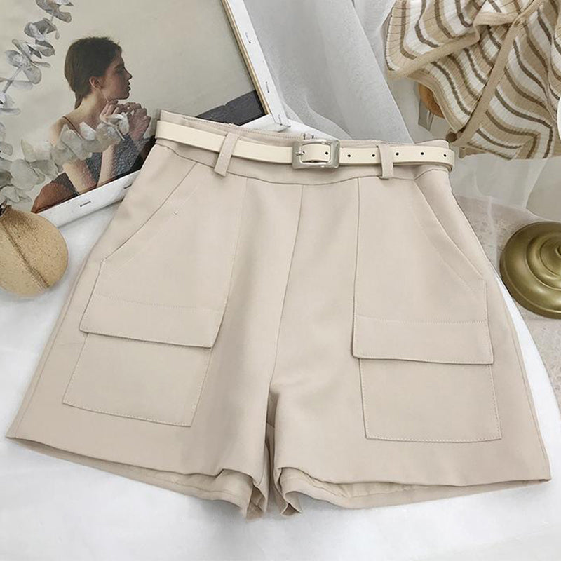 High Waist Big Pocket Office Shorts Pants