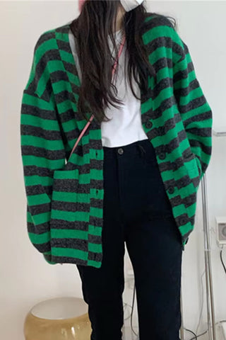 Loose Striped Colors Cardigan Sweater