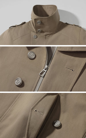 Structured High-Collar Trench Jacket with Asymmetric Closure