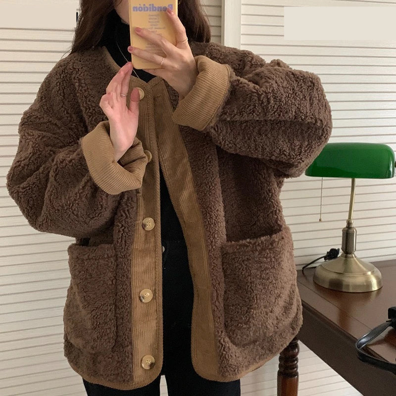 Chaqueta parka retro cálida de manga larga 