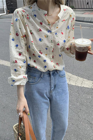 Long Sleeve Little Floral Pattern Blouse Shirt