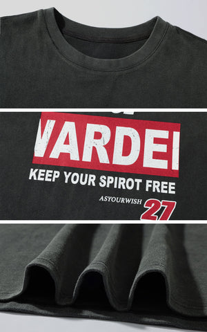 Washed Oversized Tee with Red Letter Print