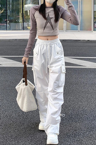 High Waist Retro Cargo Pocket Pants