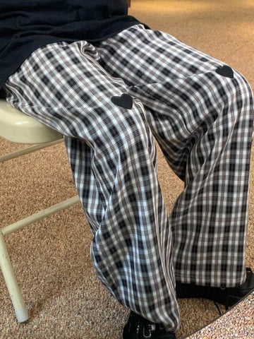 Casual Plaid with Heart Loose Pants