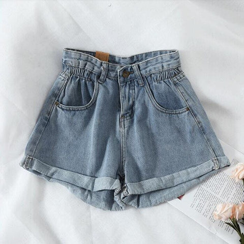 High Waist Retro Denim Wide Leg Shorts Jeans