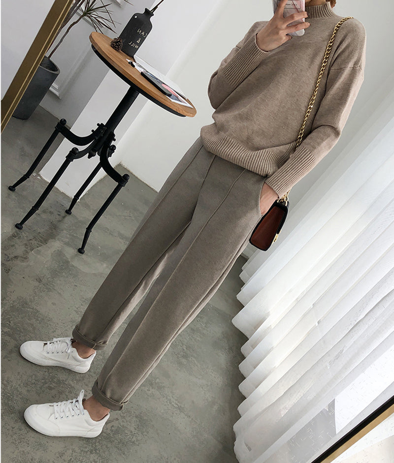 High Waist Vintage Wool Style Pants