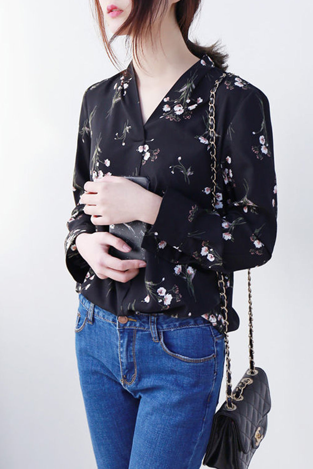 Retro Flowers Printed Blouse Long Sleeve Shirt