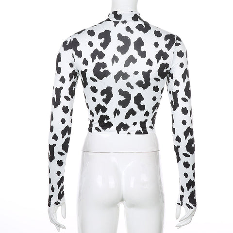 Long Sleeve Cow Pattern Sexy Slim Shirt