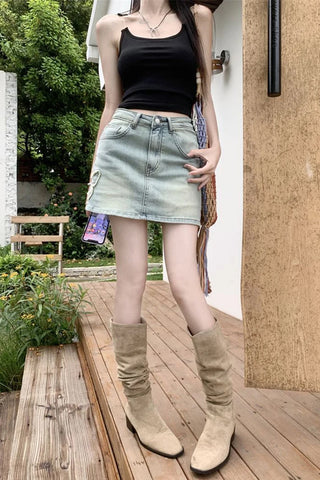 Vintage Butterfly Embroidery Mini Denim Skirts