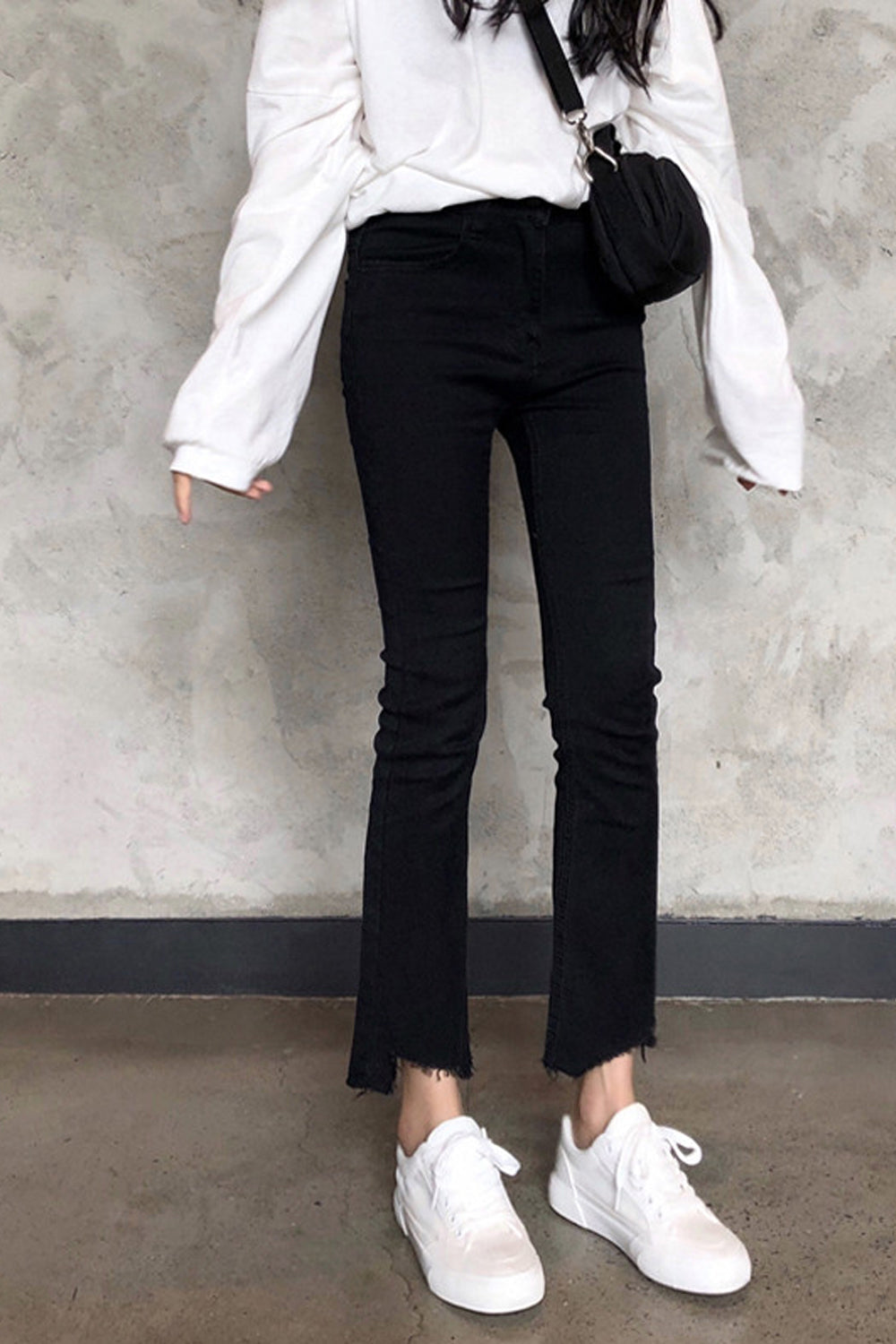 High Waist Slim Ankle Length Black Jeans