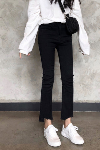 High Waist Slim Ankle Length Black Jeans